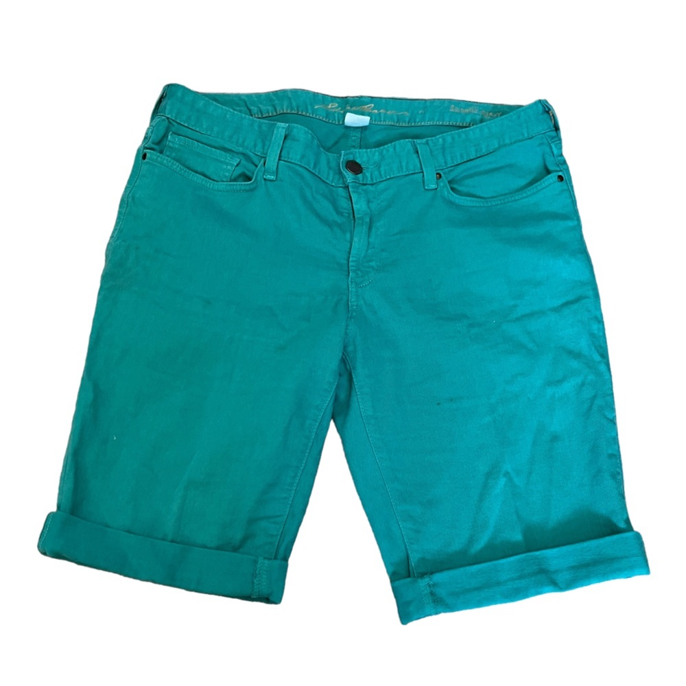 EDDIE BAUER Slightly Curvy Teal Stretch Mid Bermuda Length Casual Short 12